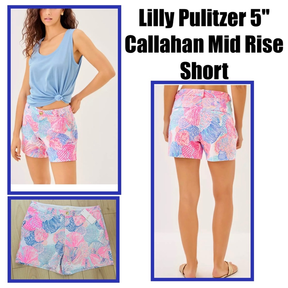Lilly Pulitzer Pink Blue Shell-Print Callahan 5" Mid-Rise Shorts